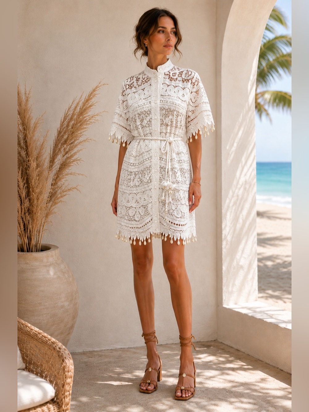 Zimmermann Wavelength Lace Shell Trim Dress AU 1 M Ivory Spring 2020 & slip